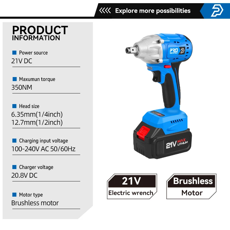 Electric Brushless 21V Impact Wrench 350NM Screwdriver Socket 4000mAh Li-ion Battery Hand Drill Power Tools By PROSTORMER