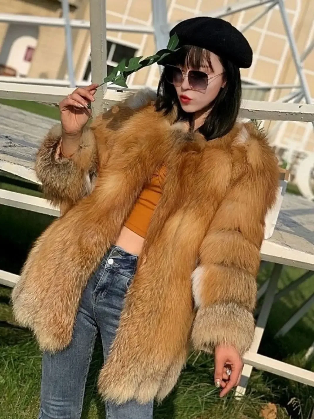 

FURHYCFOX Hot selling Winter new Real Fox Fur Coat Women Luxury Overcoat High Quality 70cm Length Fashion Jacket Warm Streetwear