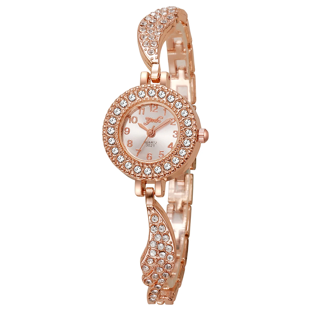 

Женские часы Glam Rose Gold Crystal - кварцевые наручные часы с круглым циферблатом и браслетом из звеньев, полностью инкрустированные кристаллами.