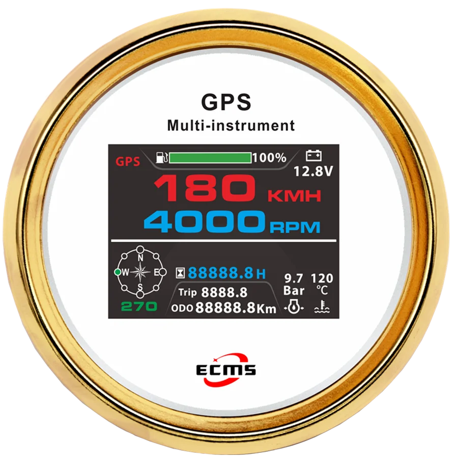 85mm Multi Instrument Gauge GPS Speedometer Tachometer Hour Water Temp Fuel Level Oil Pressure Voltmeter 12V/24V 1