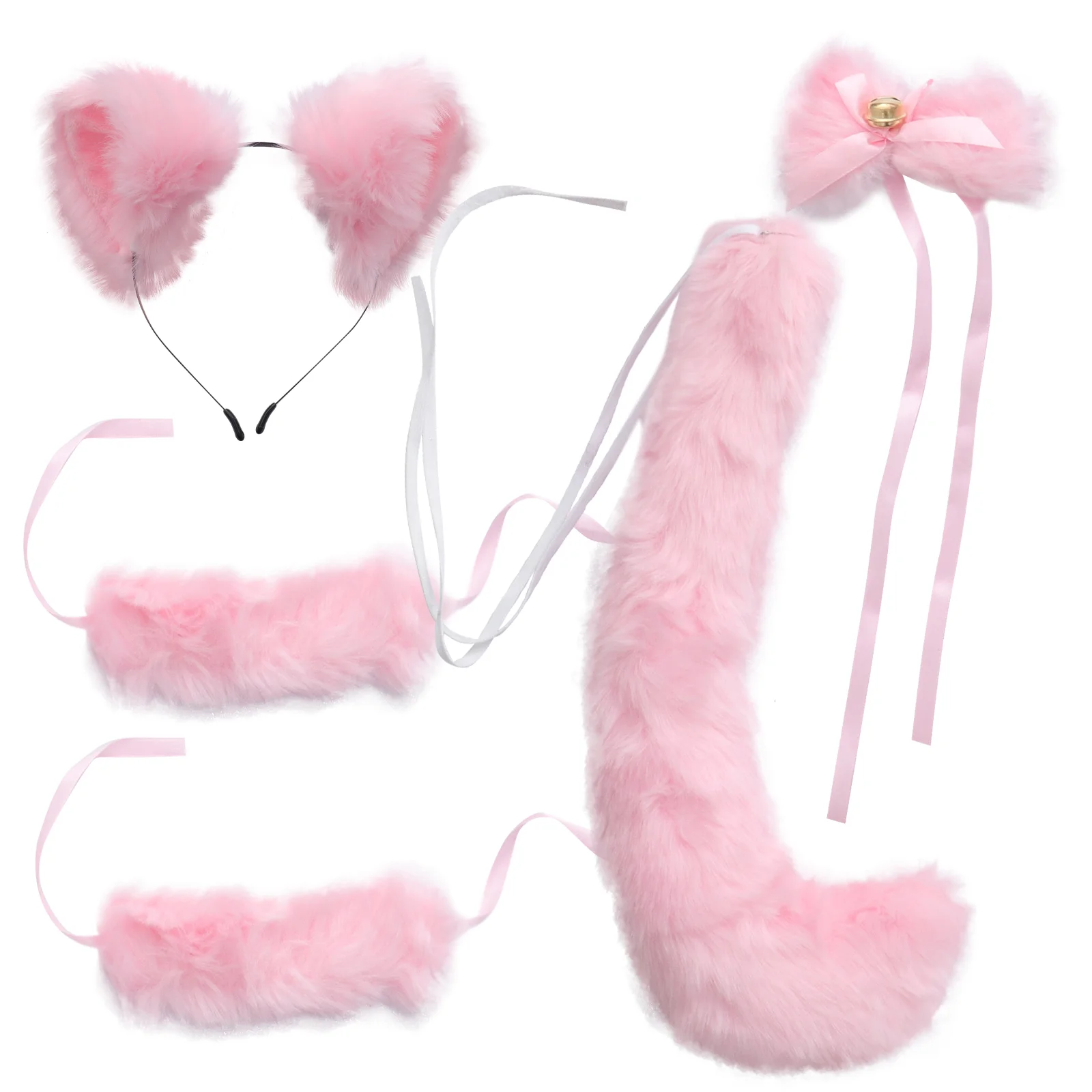 Fox Ears Tail Suit Kid Toys Plush Accessories Suite Cosplay Pink Foxtail Kit Neckwear Hand Balls Child