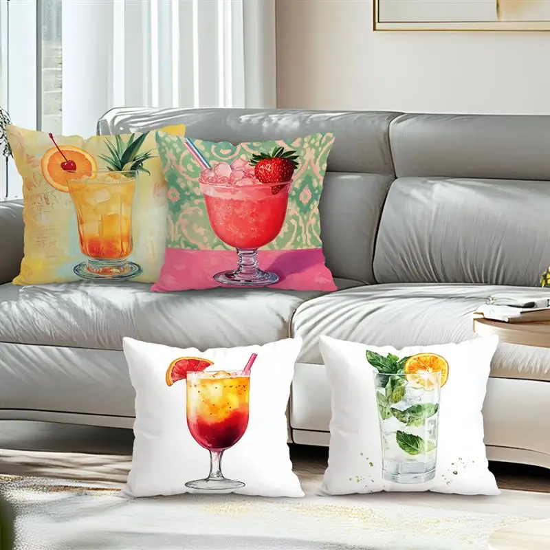 Summer Fruit Drinks Pattern Throw Pillow Cover Waist Cushion Cover Decor Home Decorative Pillowcase Outdoor Patio Supplies
