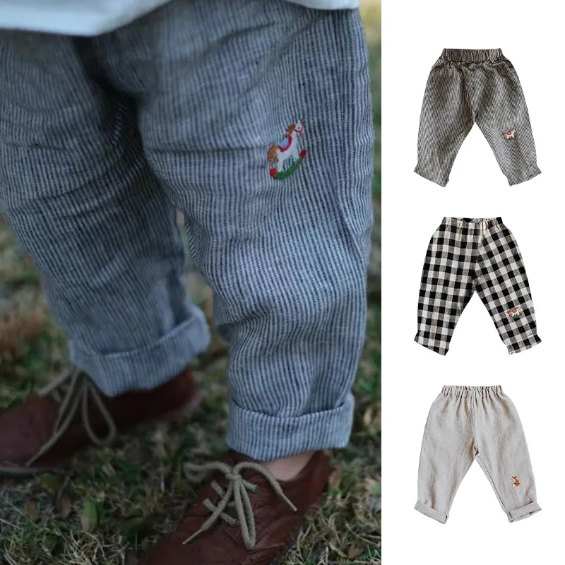 

2024 New Boys' Cotton and Hemp Pants Autumn Casual Children's Lantern Pants