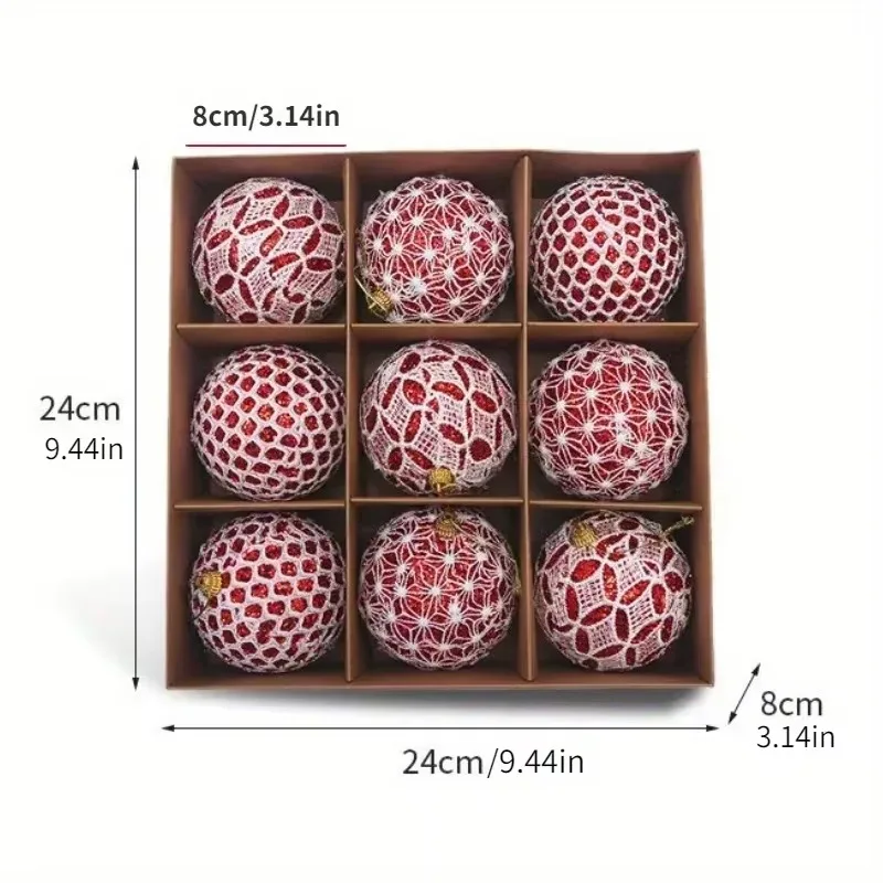 8 سنتيمتر نسيج الدانتيل كرات عيد الميلاد الحلي مجموعة شنقا شجرة ديكور مع صندوق عرض احتفالي لوازم الحفلات المنزلية عطلة جمع