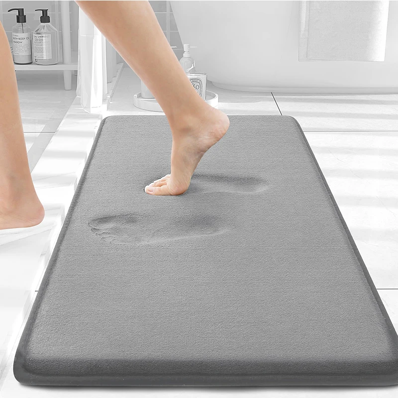 Homaxy Memory Foam Solid Color Bathroom Mat Floor Mat Indoor Non Slip Door Mat Dirt Trap Absorbs Water Comfortable Bathroom Mat