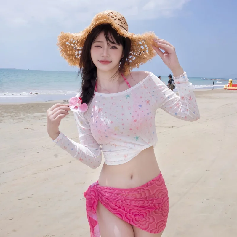 

Новый сексуальный раздельный купальник-бикини 2025 года для женщин, с накидкой, для горячих источников, аквапарков, модный пляжный вязаный топ