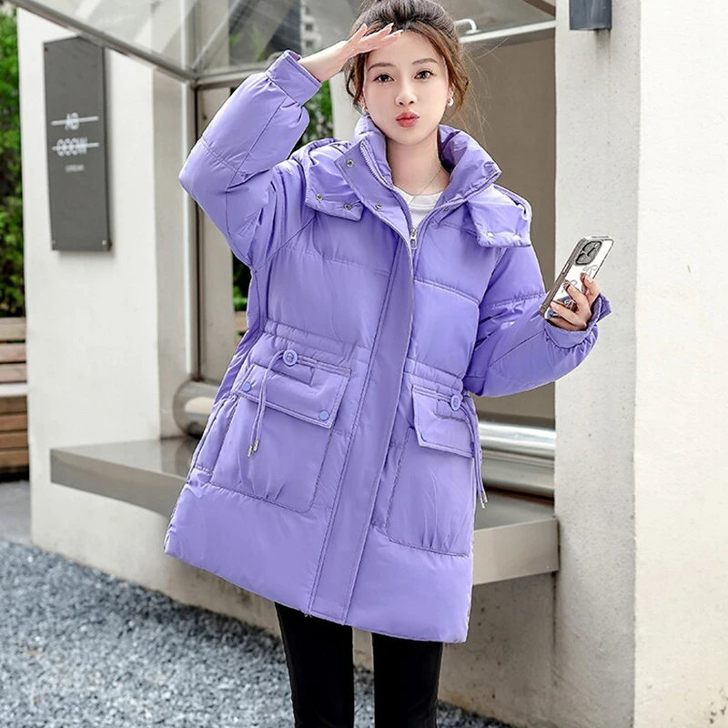 Chaqueta acolchada de algodón para mujer, ropa larga, Parkas con capucha, Abrigo acolchado cálido de alta calidad, moda coreana, Top de invierno 2024