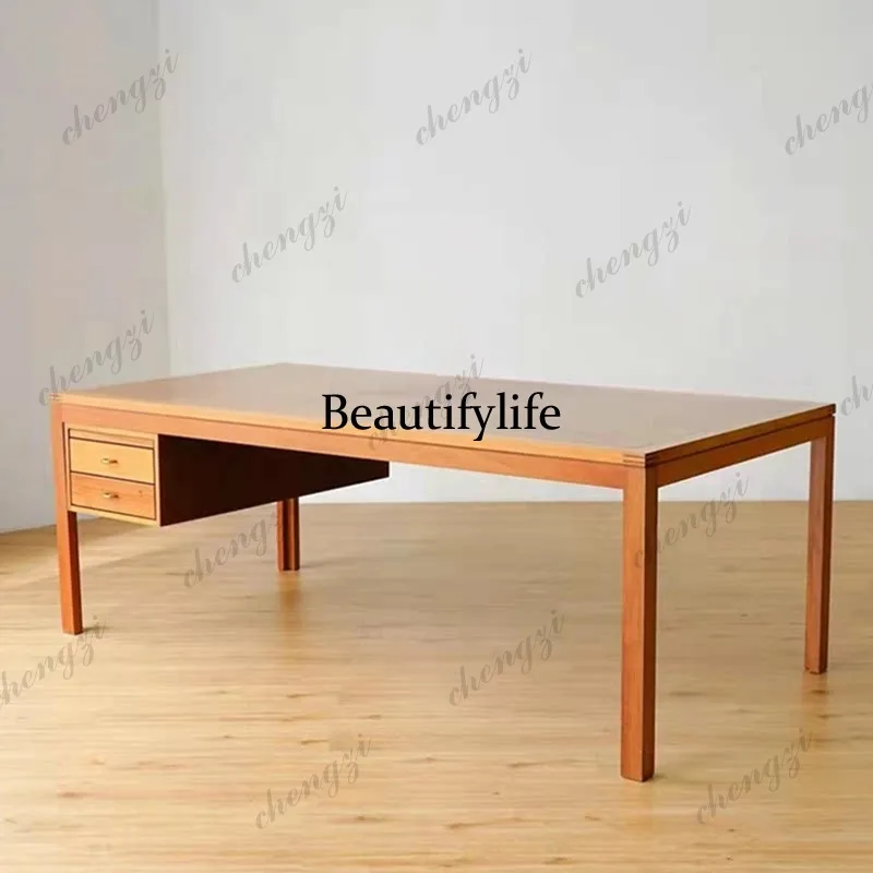 Medieval solid wood desk writing desk Nordic retro style large desk customization