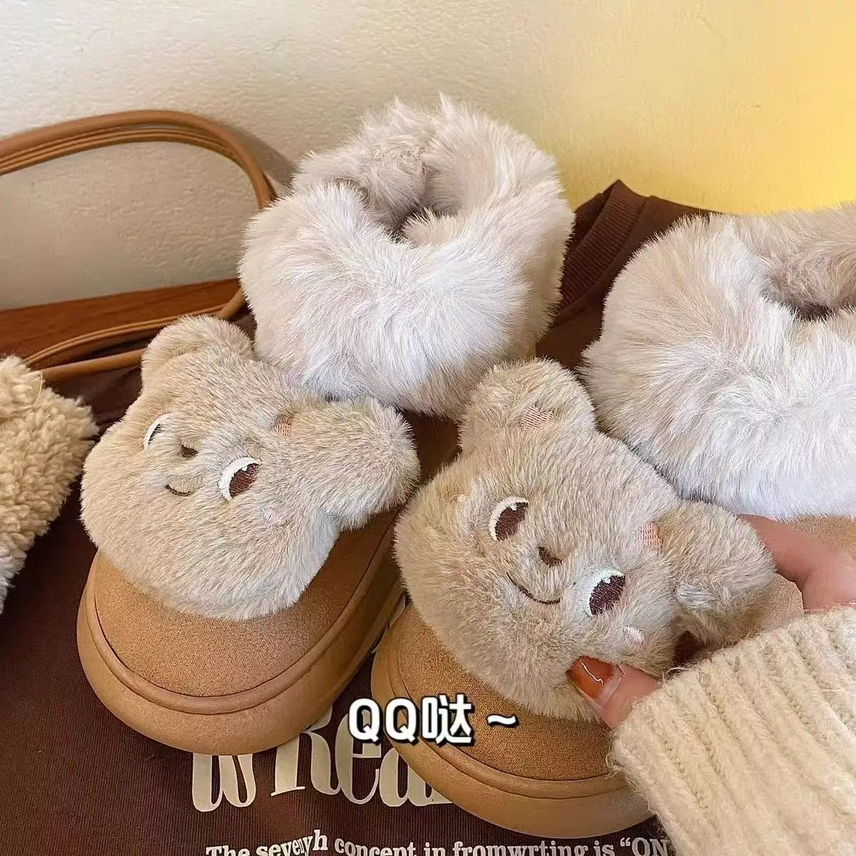 

2025 Autumn Winter new drop shipping Winnie the Pooh bear cartoon doll women Girls fleece Casual Shoes brushed warm snow boots