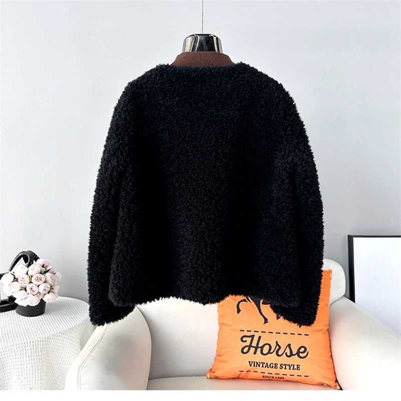 Donna ragazza Shearling Shearling cappotto corto donna lana di agnello elegante decorazione di perle giacca calda JT443