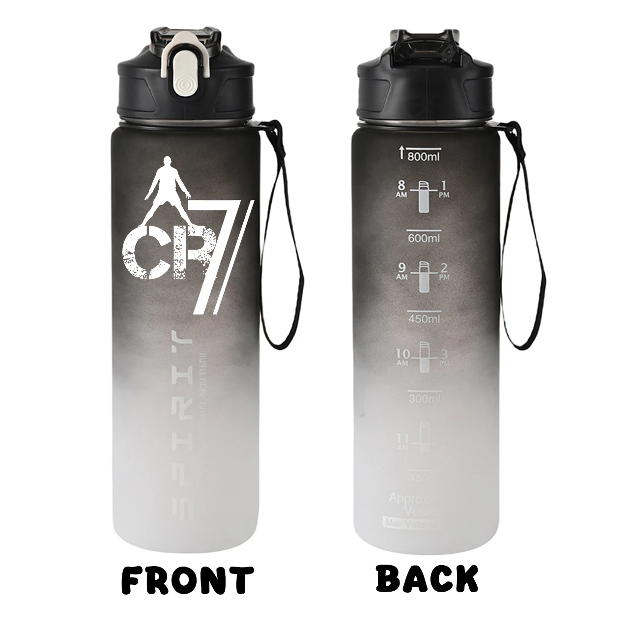 زجاجة مياه شفافة رياضية من نجم كرة القدم رونالدوس سعة 800 مل، زجاجة شرب شفافة مضادة للتسرب للسفر في صالة الألعاب الرياضية، زجاجة بلوري