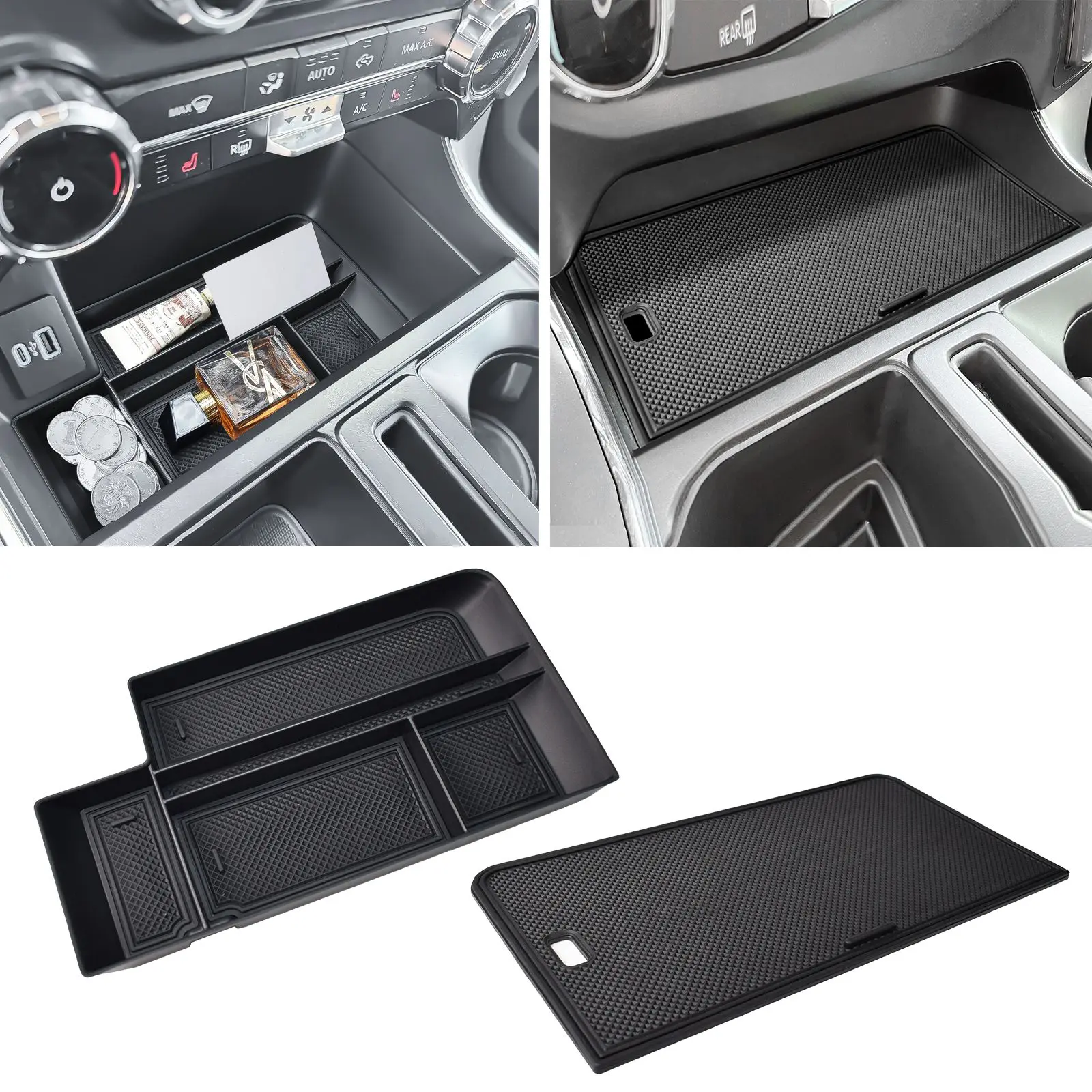 

Center Console Organizer Set For Ford 2021-2025 F-150 & 2022 2023 2024 F150 Lightning XLT Open Pocket Lid Hidden Storage Tray