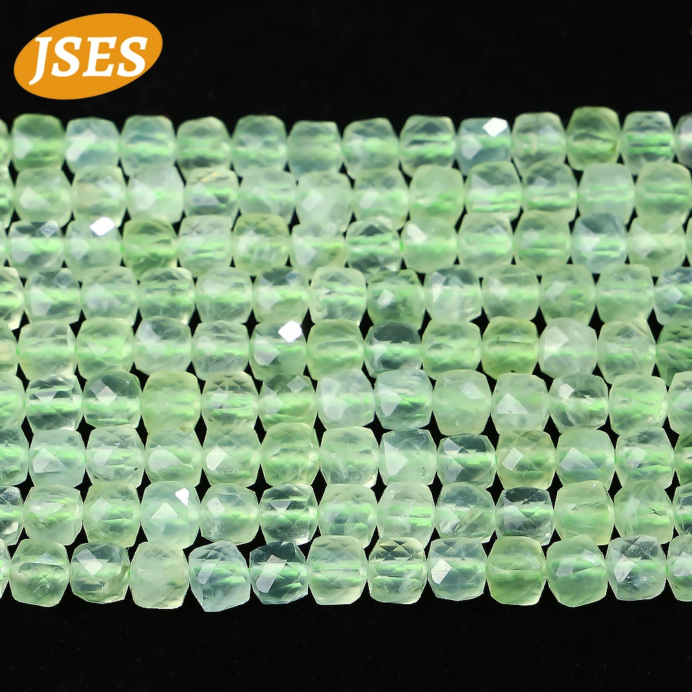 

3A Natural 4.5mm Prehnite Faceted Cube Beads Spacer Loose Stone Beads for Jewelry Making Needlework Accessories DIY Bracelets