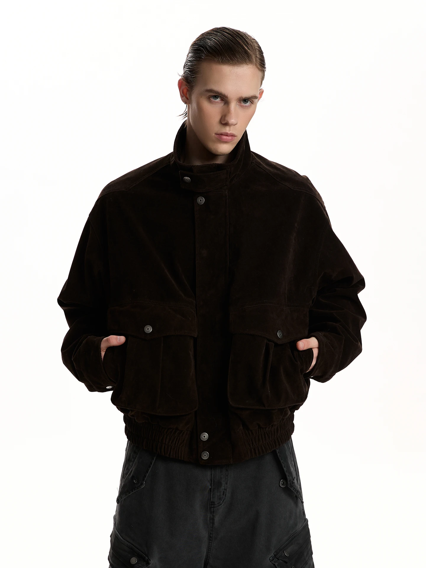 

Ретро-куртка PUEE с воротником-стойкой, свободного кроя, модная повседневная верхняя одежда из смесового полиэстера для весны и осени