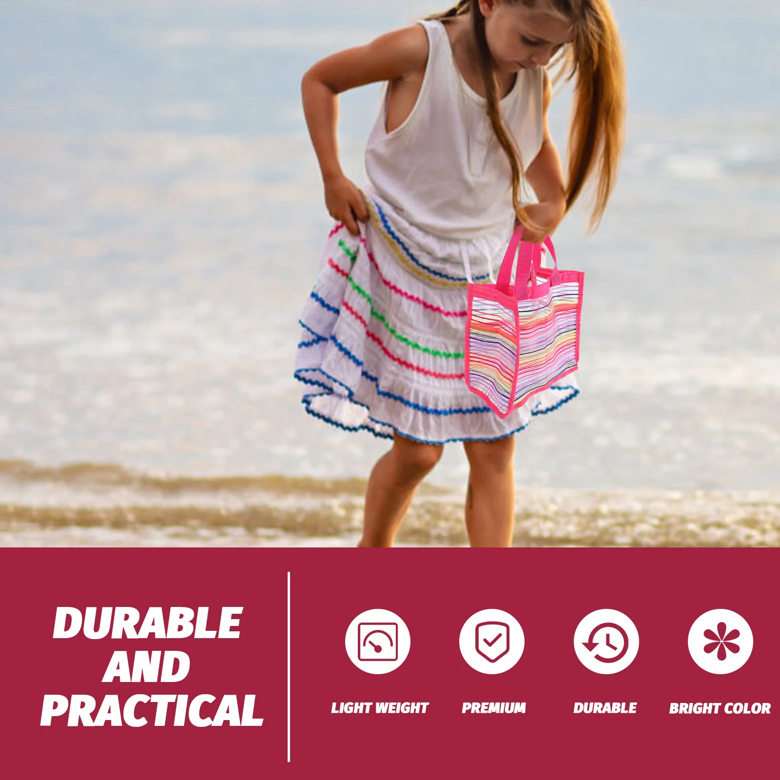 

Creative Beach Bag Mesh Storage Portable Large Capacity Shoulder Bag for Seashell Collecting Swimming Camping