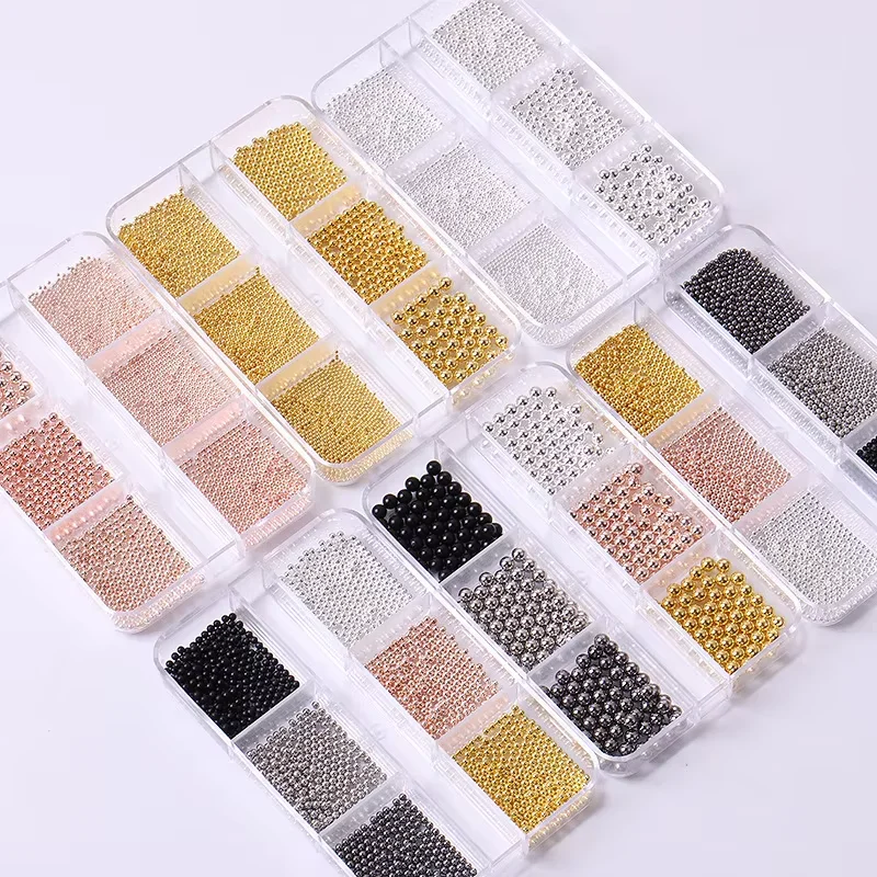 Perles de Caviar en acier inoxydable, 6 grilles, fournitures pour Nail Art, alliage de taille mixte, clous en or et argent, Design de bijoux, décoration DIY 0.8-3.0mm