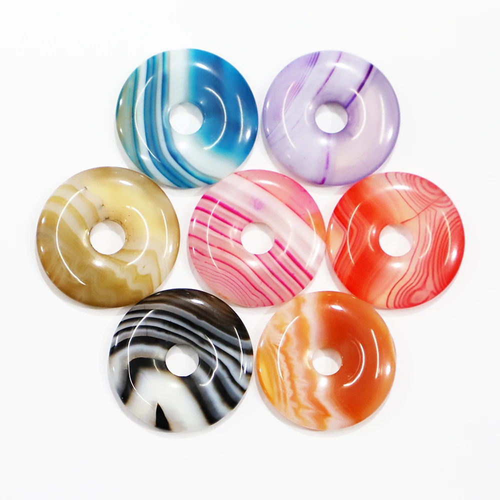 25MM Round Donut Onyx Stone Pendants Crystal Carnelian Agates Quartz Quality Charms Necklace Jewelry Accessories Wholesale 10Pcs