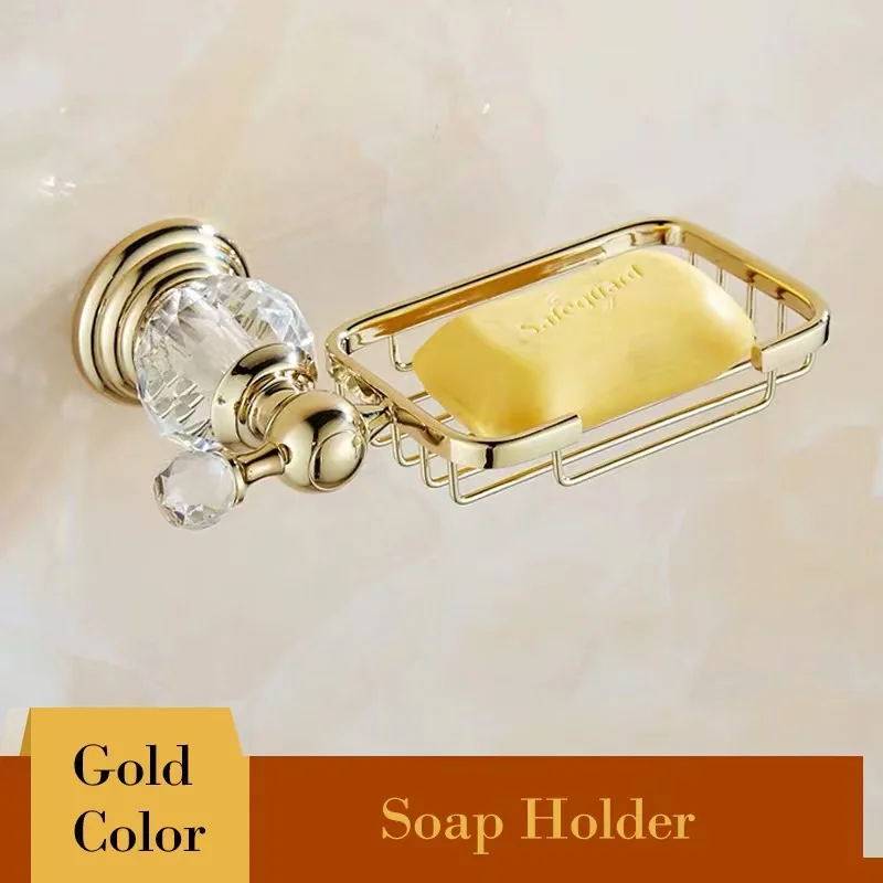 Gold European Style Antique Crystal Decoration Paper Holder Paper Net Soap Net Hair Dryer Rack Bathroom Hardware Accessories