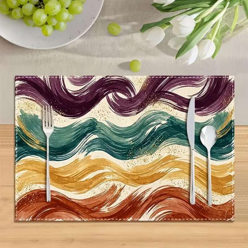 Luxury Watercolor Wave Placemats, Wear-Resistant & Stain-Resistant, Versatile for Coffee Table & Dining Table Placemats