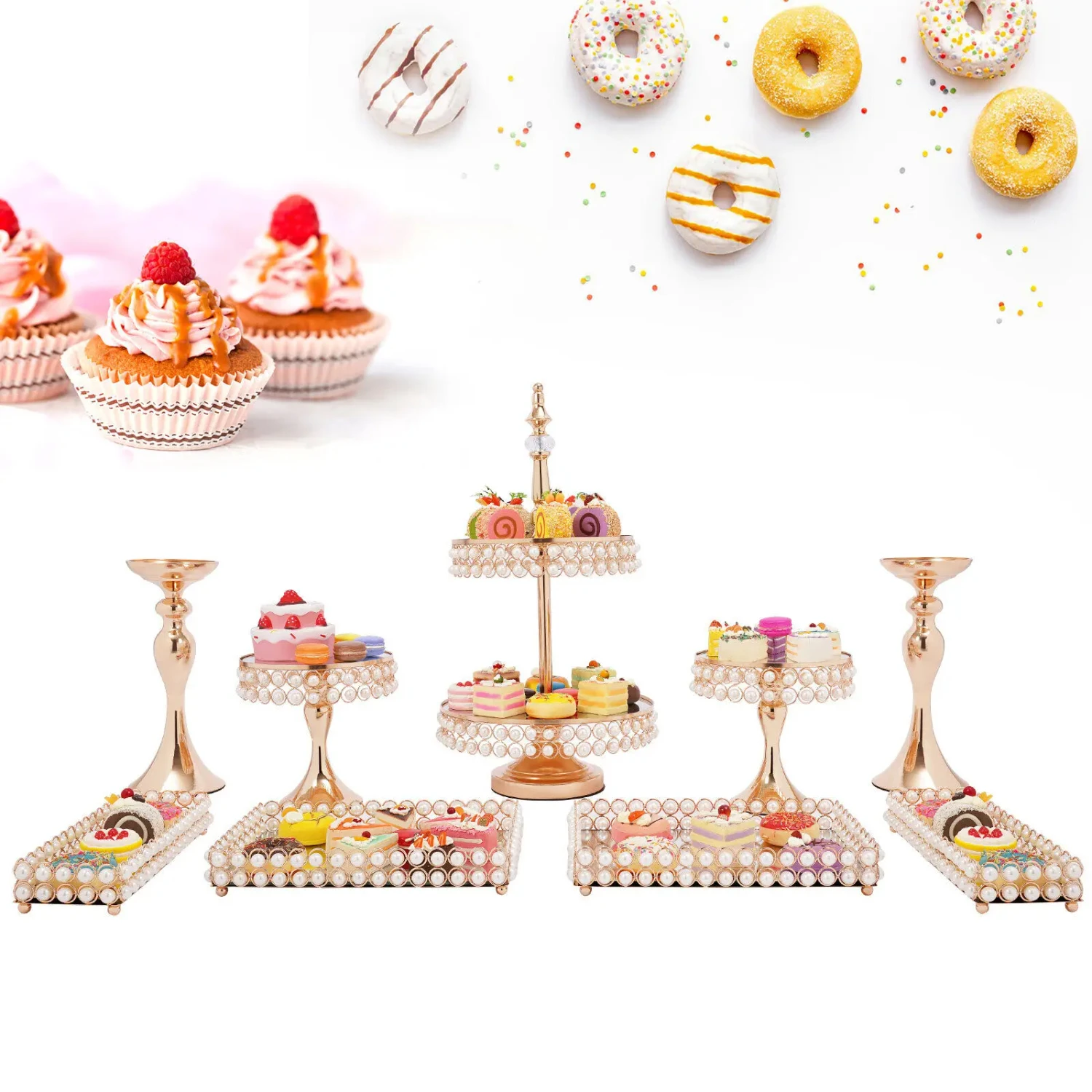 Elegant 9-Piece Gold Cake Stand Set for Wedding Party Cupcake Display - Stunning Tower of Dessert Plates for Decor