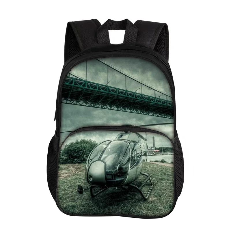 Helicopter large capacity lightweight round front bag backpack new mechanical print best gift for boys and girls in school