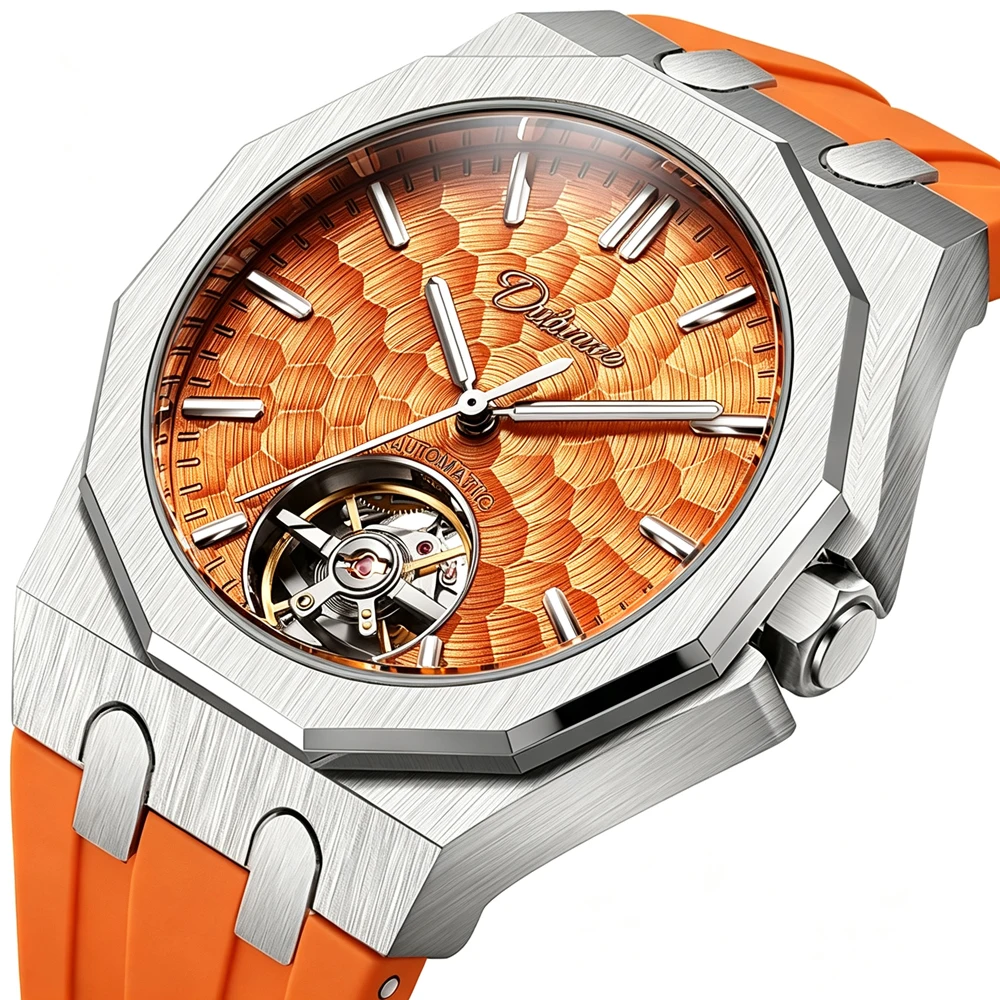 Tourbillon Movement Watch - Luxury Men Automatic Watch Orange Wave