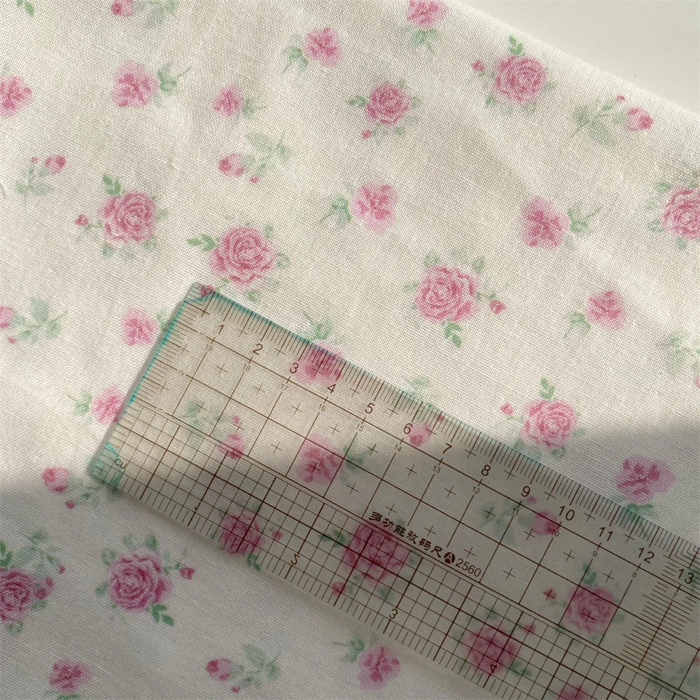 ผ้าฝ้ายผ้ากอซคู่นุ่มBreathableผิวRoseดอกไม้พิมพ์ชุดนอนสวมใส่ผ้าDIYแหวนผมผ้า