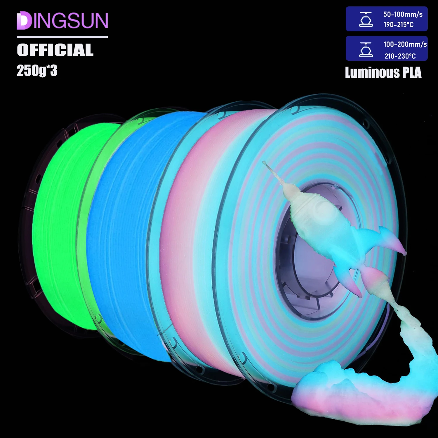 

3D Luminous Glow Rainbow PLA, 3D PLA-нить 1,75 мм, для Хэллоуина и рождественских украшений, Glow-Rainbow/Синий/Зеленый