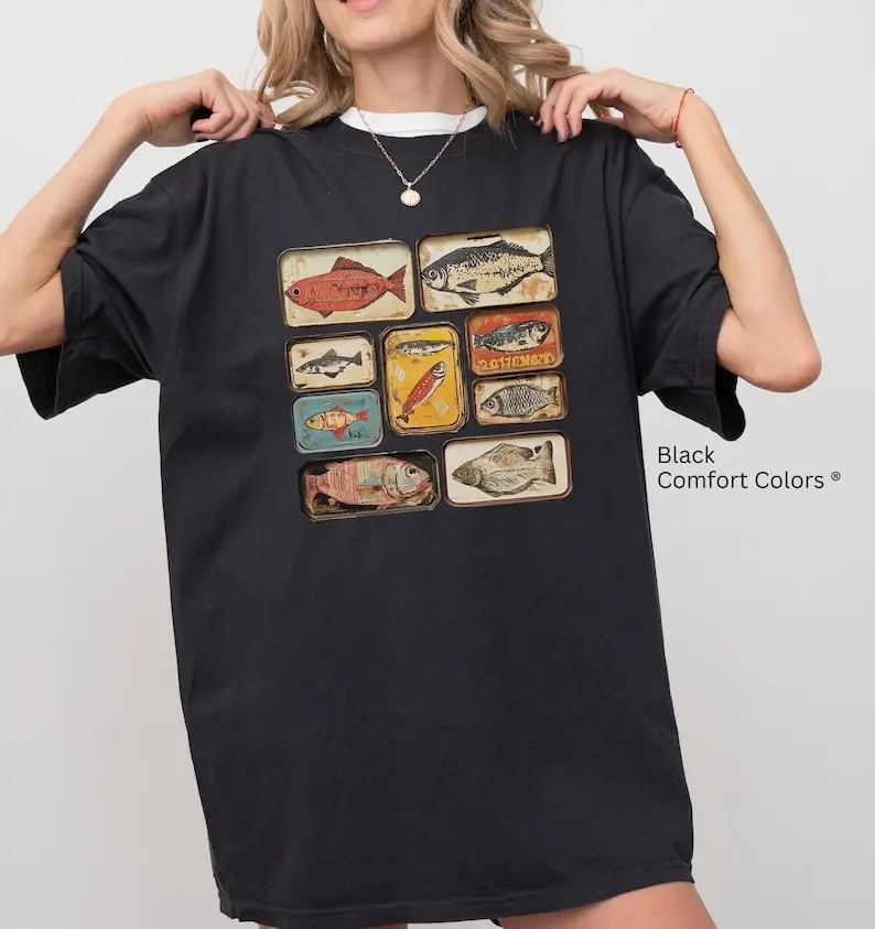 Vintage Tinned Fish Unisex T-shirt Retro Fish Tee Fisherman Aesthetic Outfit Lake Life Outfit Fish Shirt for Him Her Tee