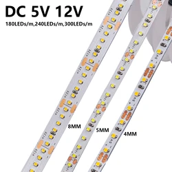 Bande lumineuse LED flexible, haute luminosité 180, 240, 300 gible/m, blanc chaud, 0.5m, 1m, 2m, 3m, 4m, 5m, 5V, 12V, 4mm, 5mm