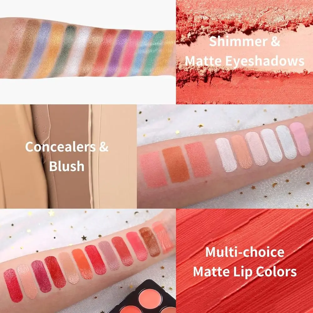 All-in-one make-upset met oogschaduw, lipgloss, concealer, blush, contour, highlighter, kwasten, vloeibare lippenstift, wenkbrauwpen, eyeliner