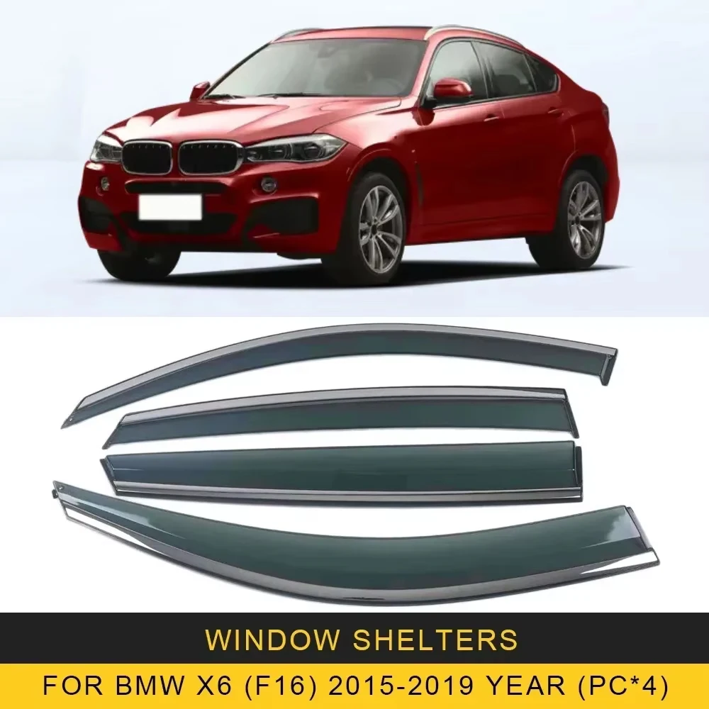 

Chrome Strips Rain Guards for BMW X6 (F16) 2015-2019 Window Visor Wind Deflectors Door Visor Vent Shades Ventvisor