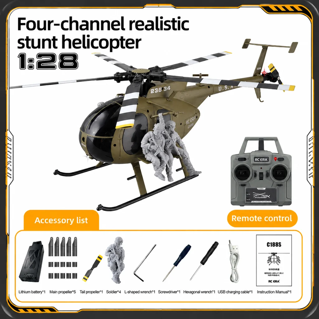 Rcera C189S Rc Helicopter Md500 Scale Helicopter Dual Brushless Motor 6 Axis Optical Flow Fixed Height Metal Servo Rc Aircraft