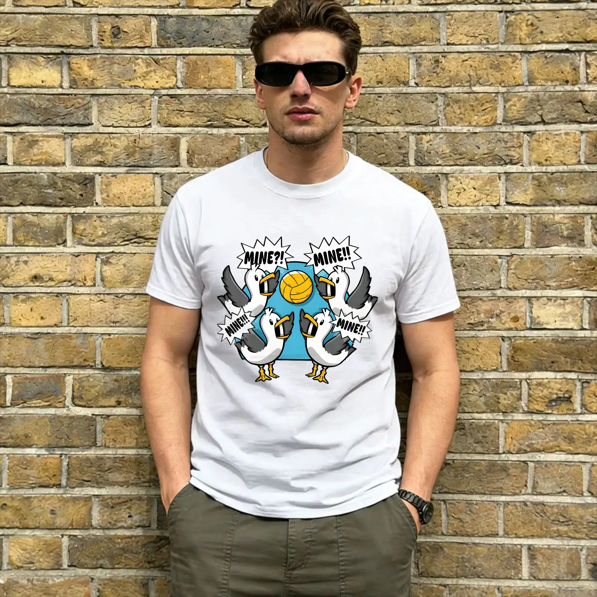 Funny Mine Seagull  T-Shirts for Men  Fashion Cotton Tees Crewneck Short Sleeve T Shirts Adult Clothing