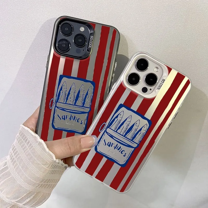 Red Sardine Phone Case for IPhone 18 17 Air 16 15 14 11 Pro Max Plus 13 12 Mini XR 7 Matte Laser Bumper Shockproof Hard Cover