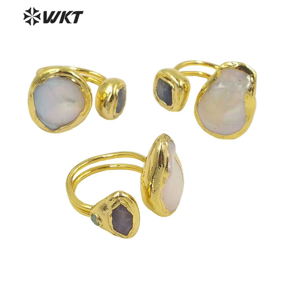 WT-MPR036 Most populared resist tarnishable gold electroplated double stone pearl Rings Fashion lady birthday party Ring