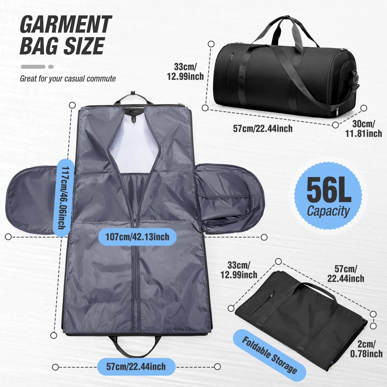 Tas Duffel Lipat Multifungsi untuk Perjalanan - 2-in-1 Organizer Jas Gantung & Tas Koper Jinjing untuk Perjalanan Bisnis