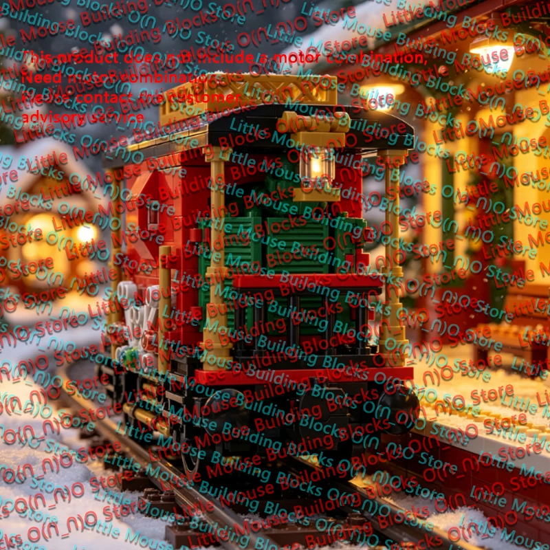 QWERT City Car Model MOC Building Bricks Winter Holiday Train Brake Van Modular Technology Holiday Gifts Assemble Toys Suit
