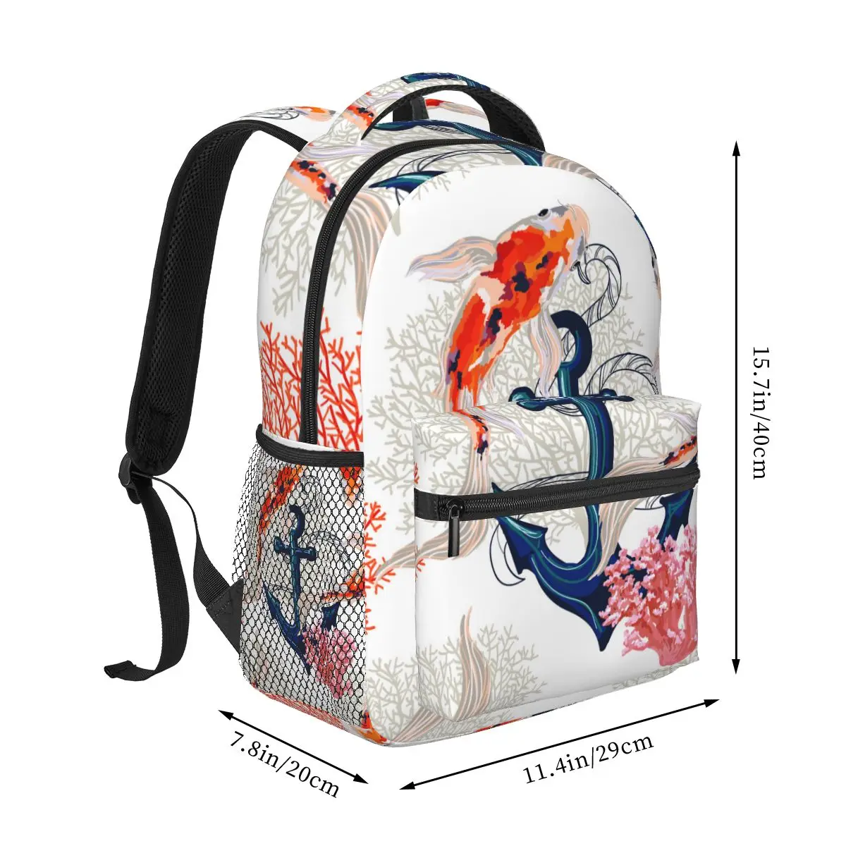 Unisex Japan Koi Fish Pond With Anchor Female Travel Daypack Laptop Backpack Book Schoolbags Feminina School Casual Women Bag