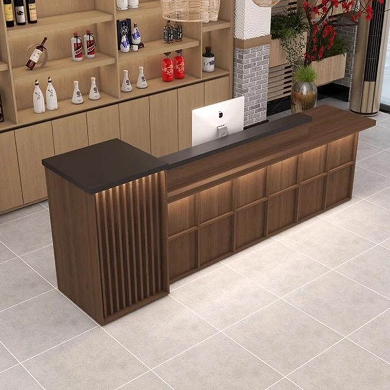 

​​L-Shaped Corner Bar Reception Cash Counter Wine Cabinet Customizable for Restaurant Hotel Commercial Office Furniture FYRD​