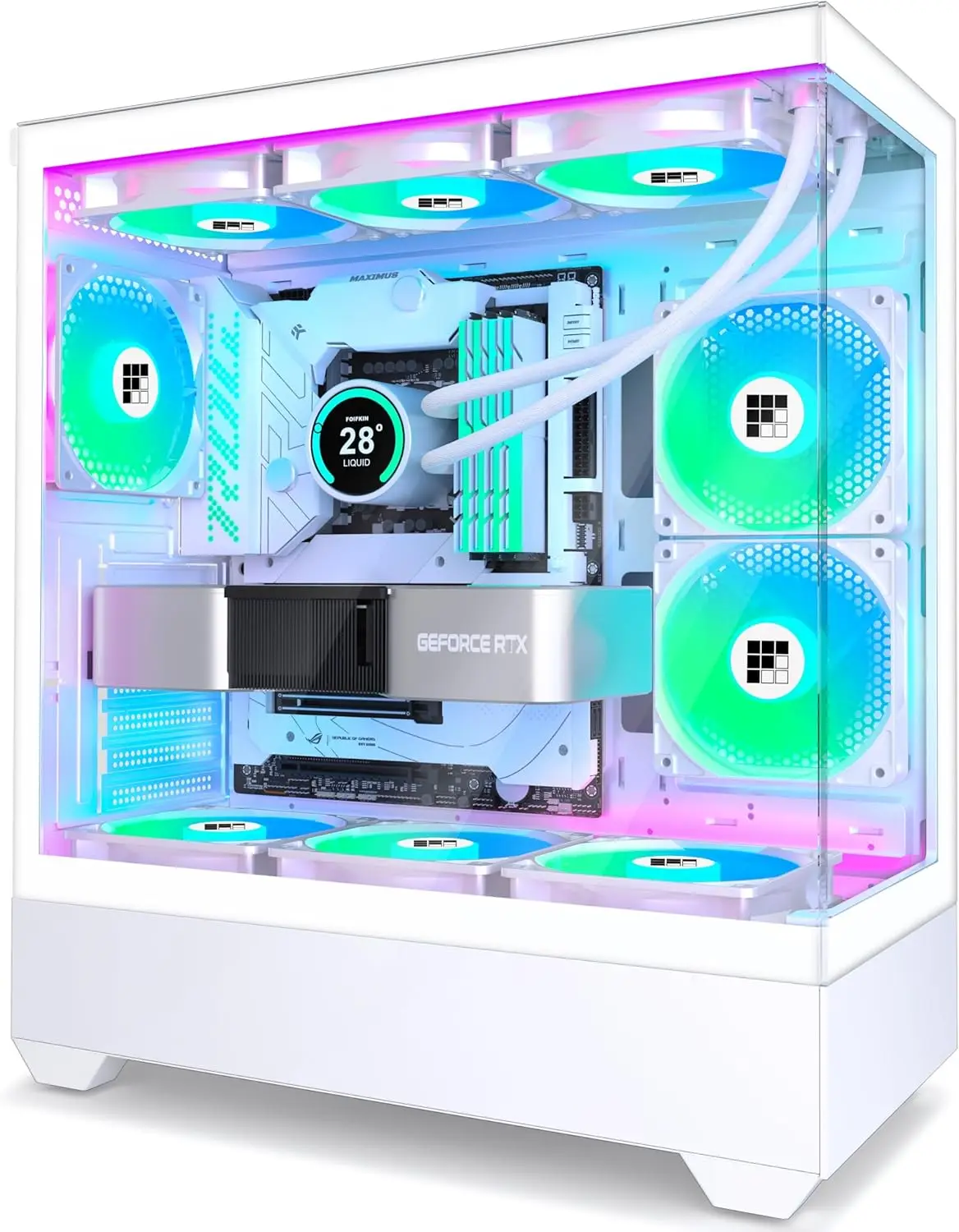 

ATX Mid-Tower PC Case with 6 PWM ARGB Fans, Type-C, 360mm Radiator Support, Tempered Glass