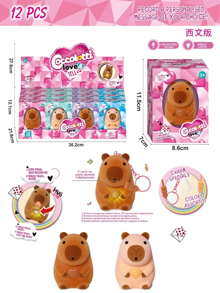 COCCOLOTTI-Porte-Clés de Dessin Animé Capybara Kapibala, Pendentif avec Boîte Aveugle, Audio Statique, en Peluche Shoy, Jouet Cadeau pour Fille