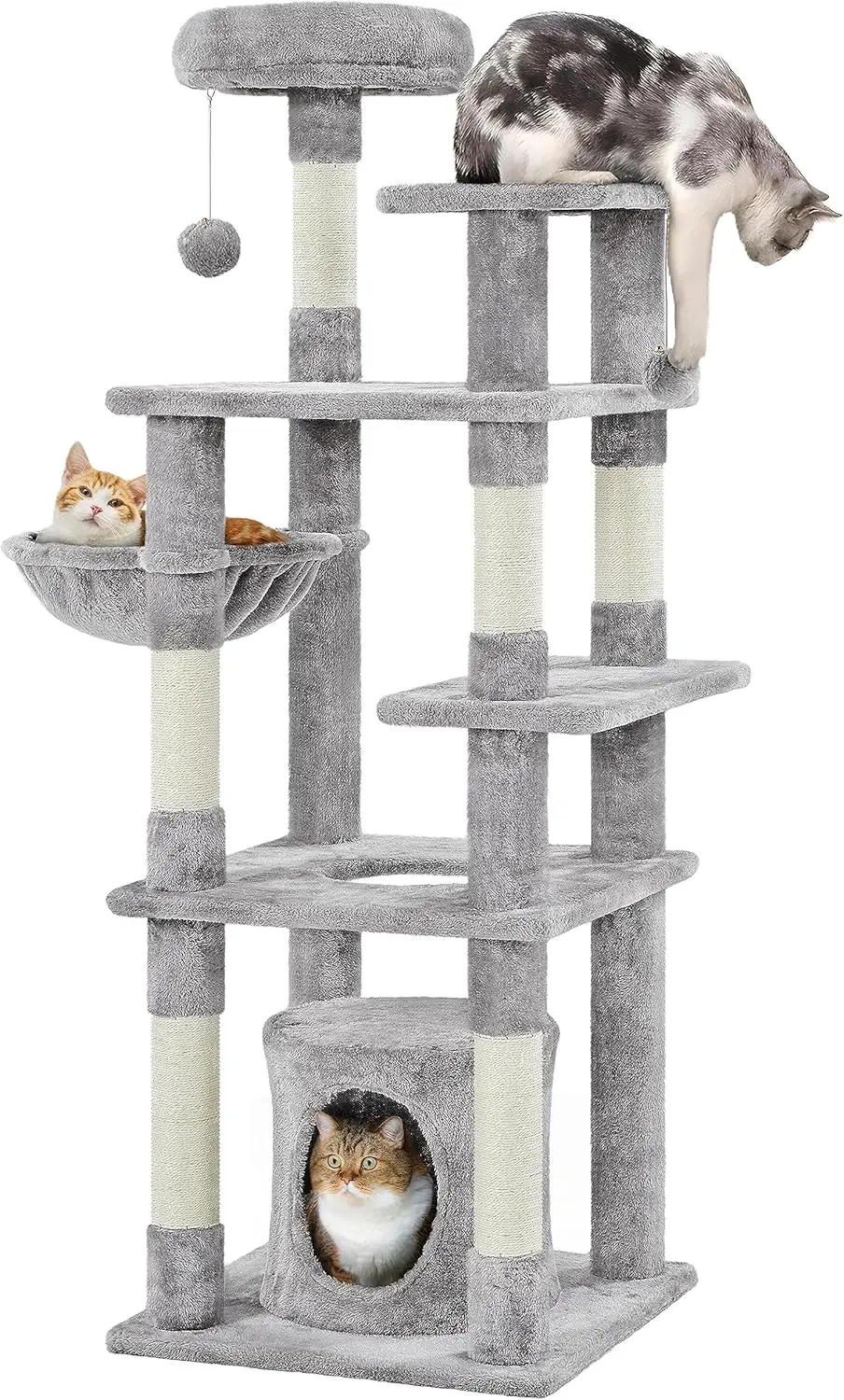 Cat Tree DIY, 56.5in Cat Tower with 4 Combination Methods for Indoor Cats, Multi-Level Cat House