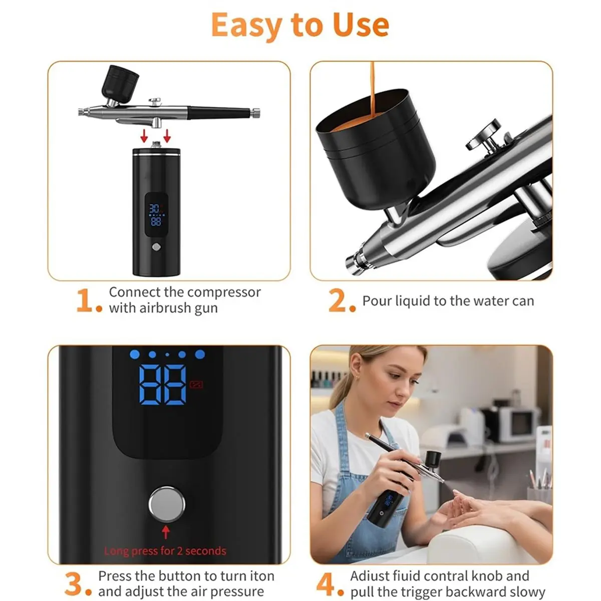 

ABNH Airbrush Kit, Cordless Airbrush for Nails,with Air Compressor for Models/Shoes/Cakes/Hair, for Painting Black