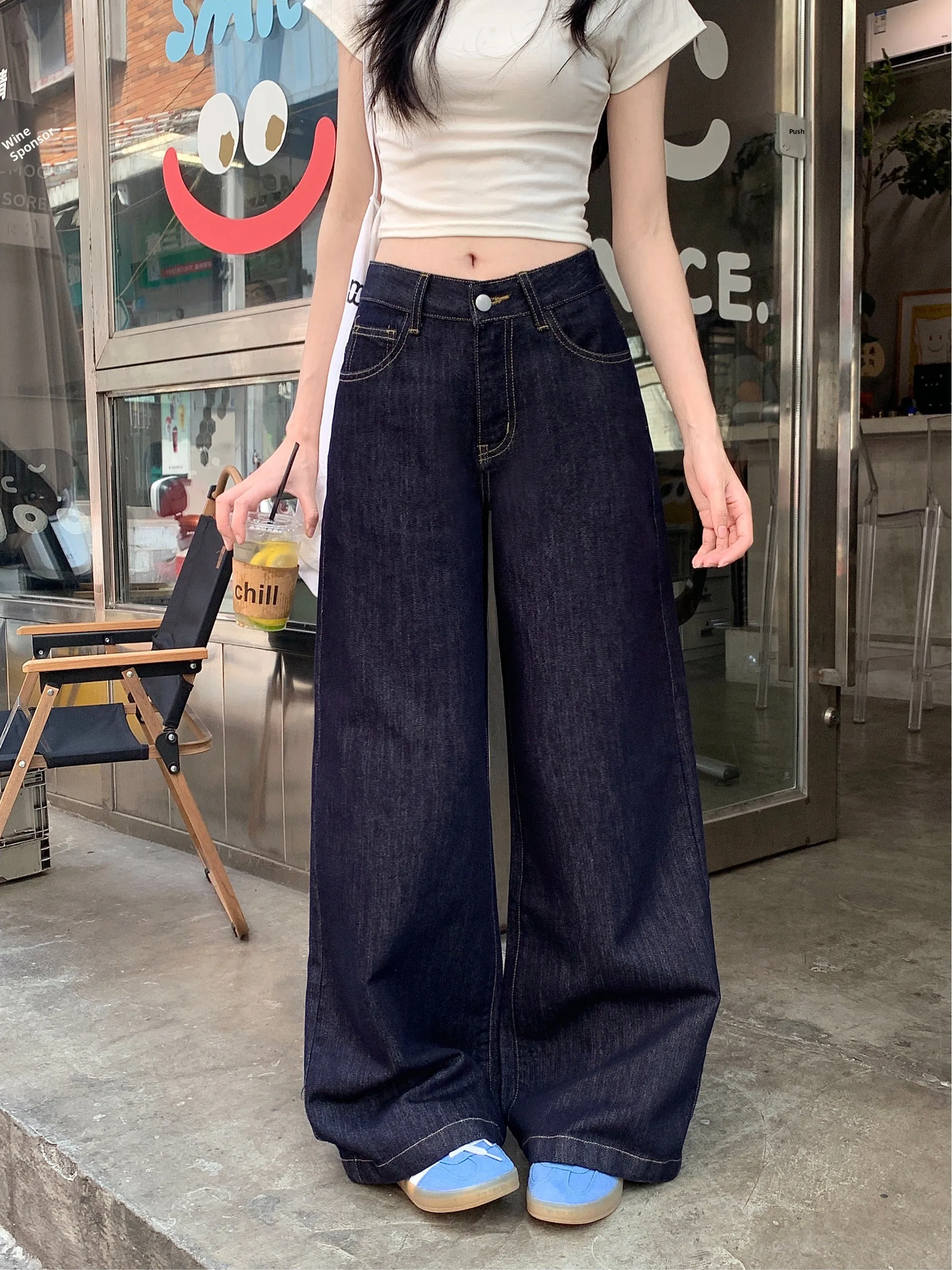 

Женские джинсы с высокой талией и широкими штанинами, весенняя новинка, тонкие, свободные, прямые, в пол, повседневный стиль, свободный крой