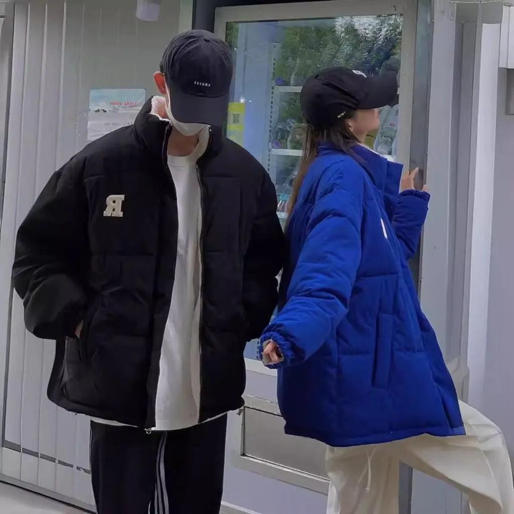 

Couple's Double-sided down Cotton-padded Jacket Women's Korean-style Loose Fit Autumn Winter Coat with Lamb Wool Fleece Lining