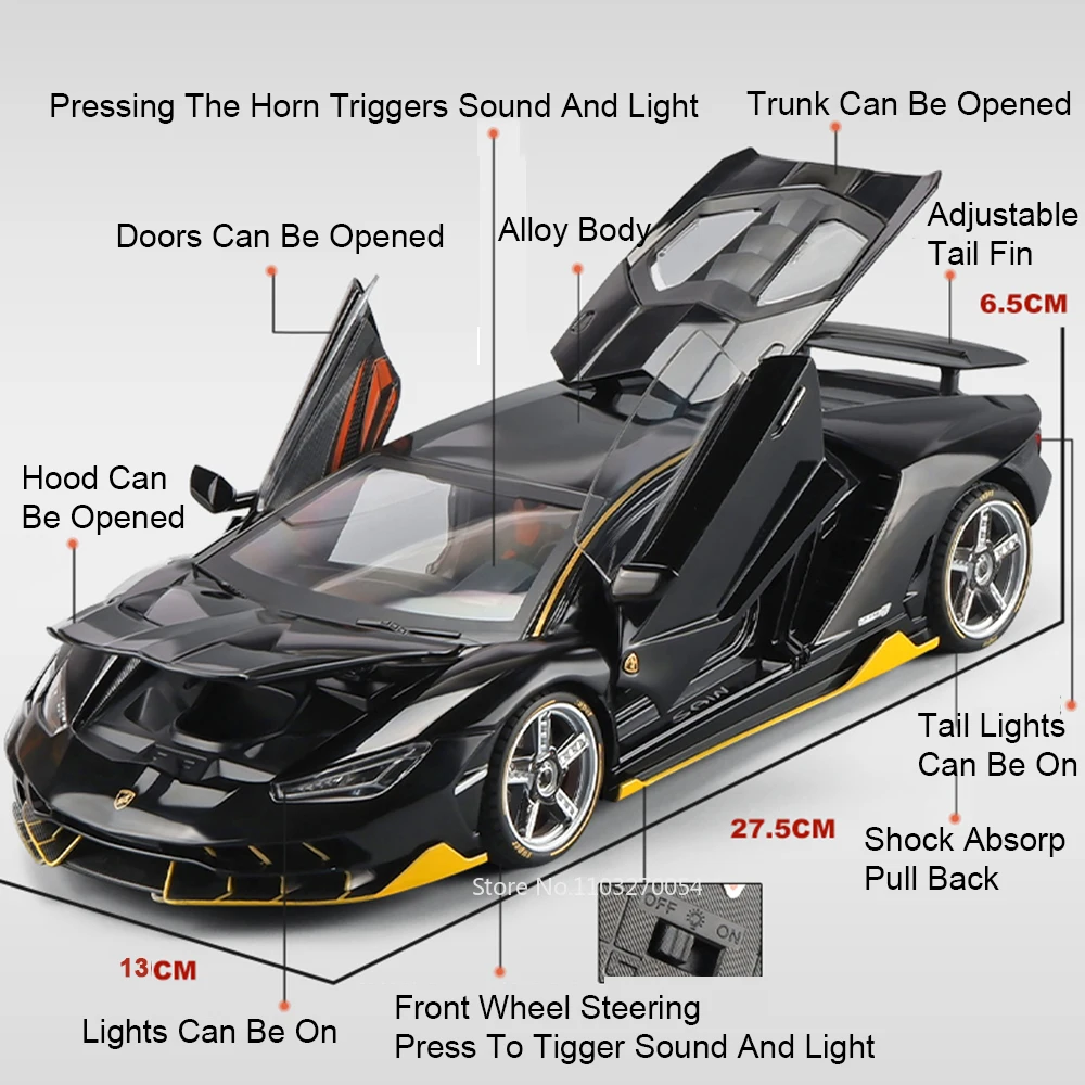 Scala 1:18 Lambor V12 LP770 pressofuso in lega modello di auto sportiva giocattoli suono luce tirare indietro porte aperte veicolo regalo di Natale per ragazzo