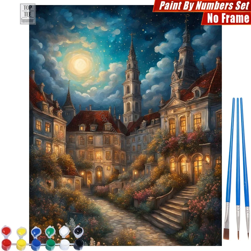 

Moonlit ancient city Digital Oil Paint Set - Grand garden romantic Wall Art Home Decor Halloween Gift For Friend