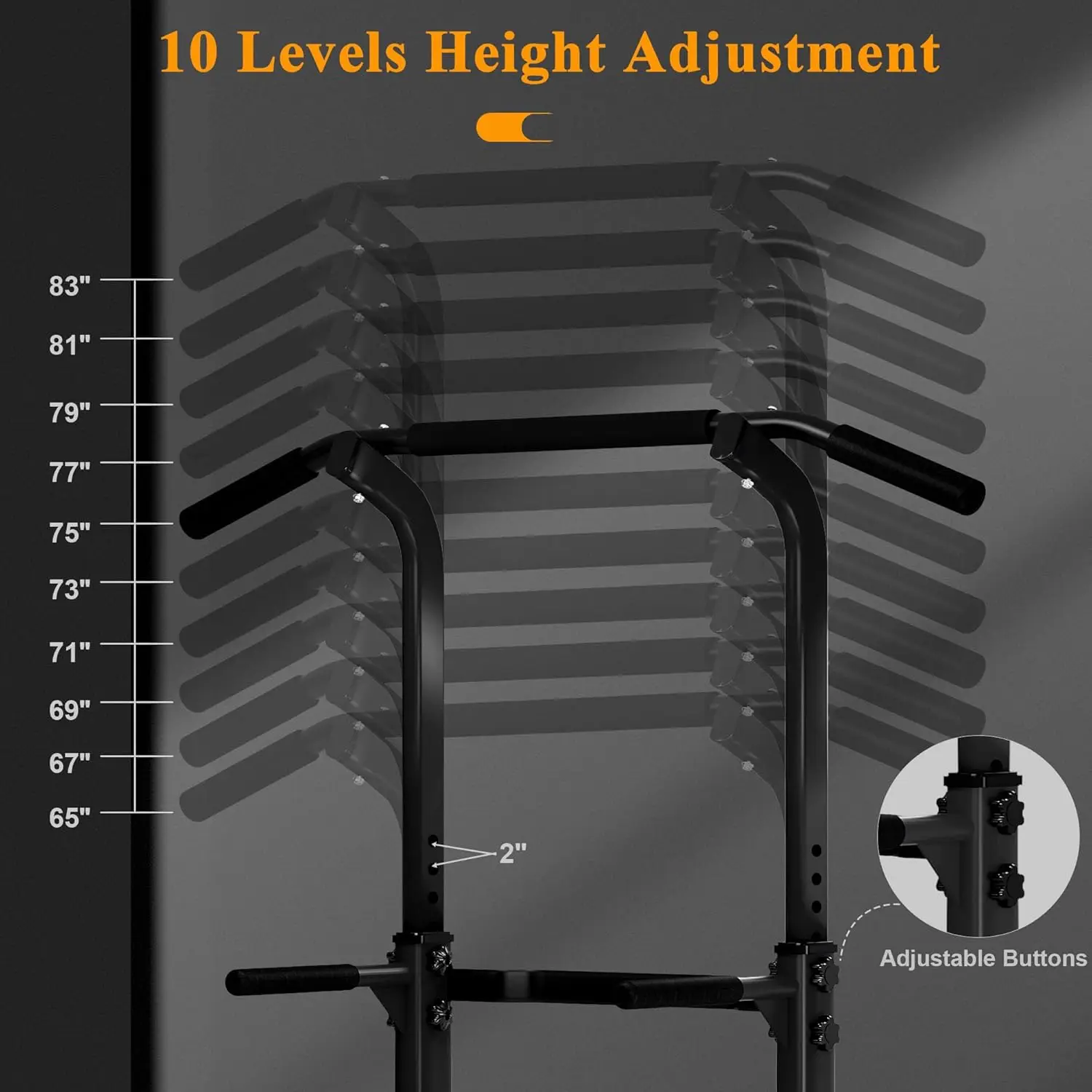 Pull Up Bar, Power Tower Dip Bar, Pull Up Bar Free Standing with 10 Levels Adjustable Height for Home Gym Workout Equi