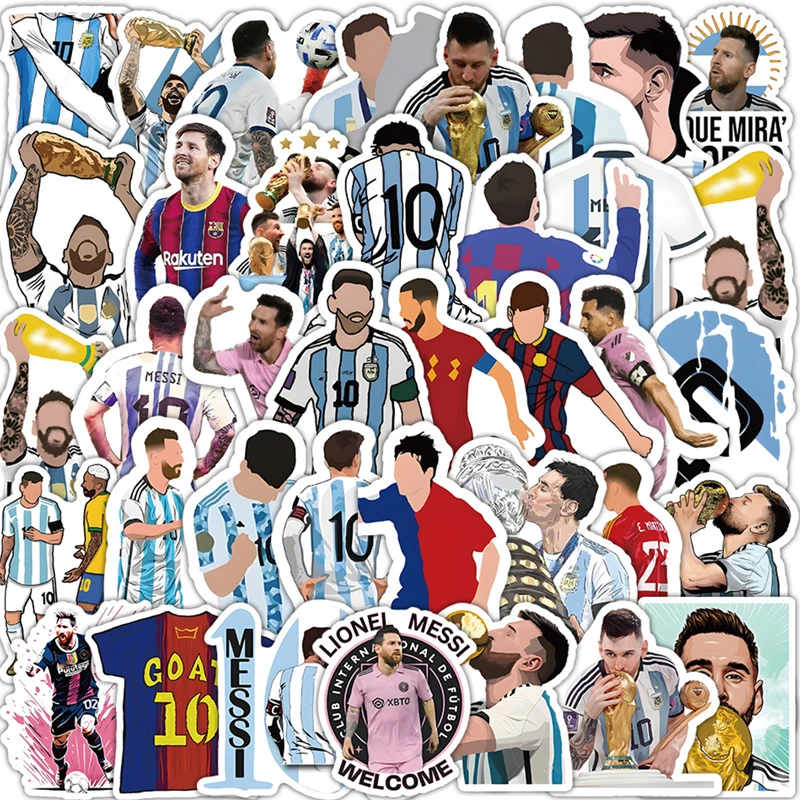 Autocollants graffiti Lionel Messi, image de personnage de dessin animé, tasse d'eau, fête d'ordinateur, autocollant de décoration étanche, bricolage, 50 pièces